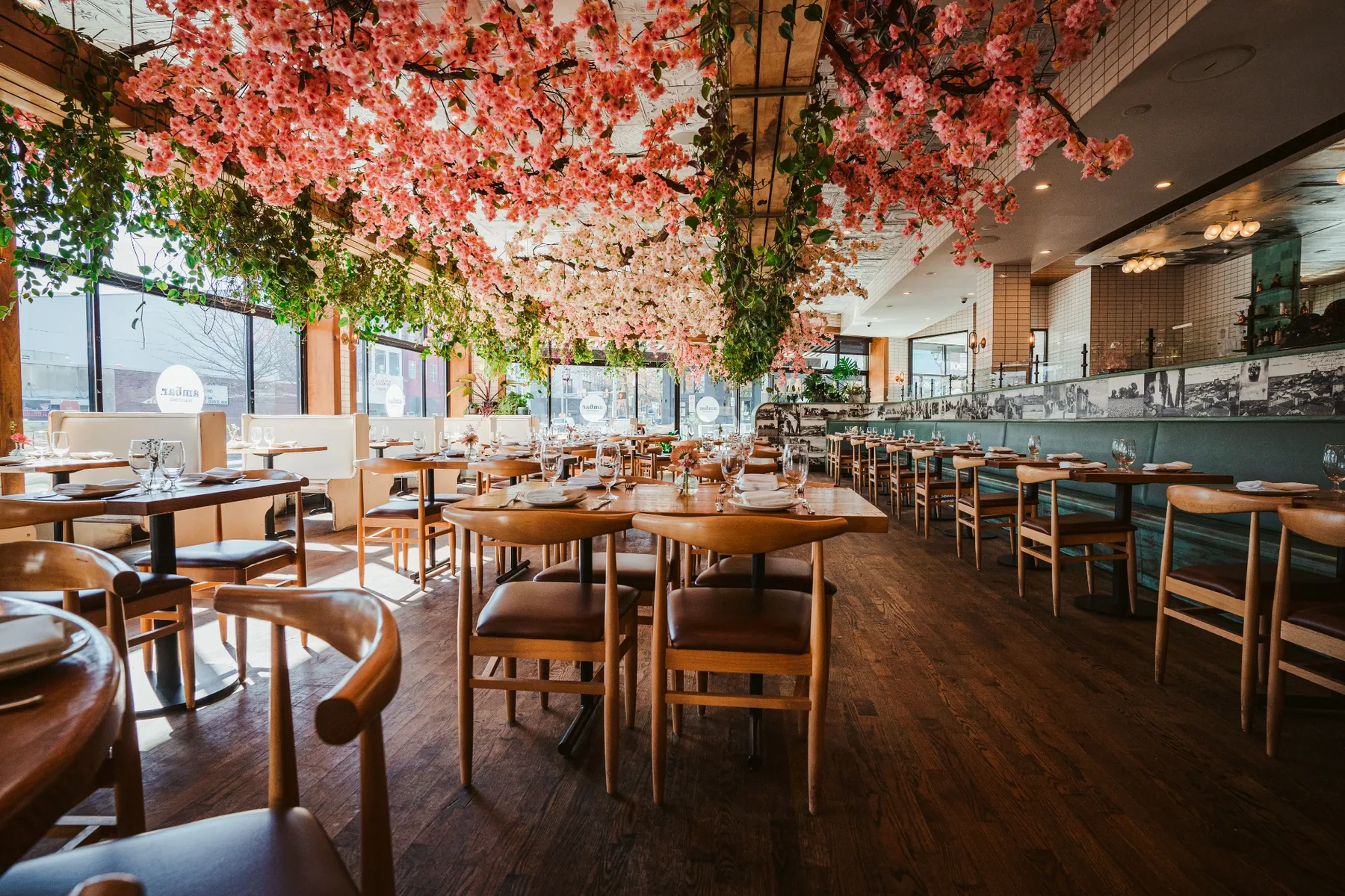 Ambar Clarendon dining room decorated with cherry blossoms